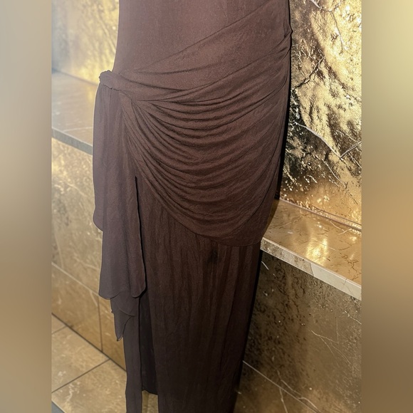 Ronny Kobo- Crystal Dress in Chocolate Brown Ruched Side-Slit Size Medium - Picture 7 of 8